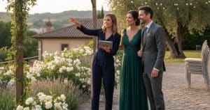 a couple going through their wedding entertainment checklist with their co-ordinator