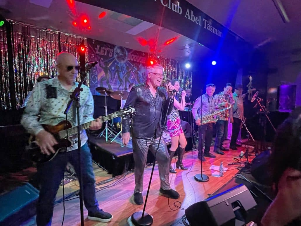 Groove Dimension funk band with horn section performing live