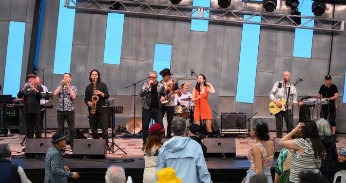Groove Dimension, ten-piece Melbourne funk and disco band, on stage