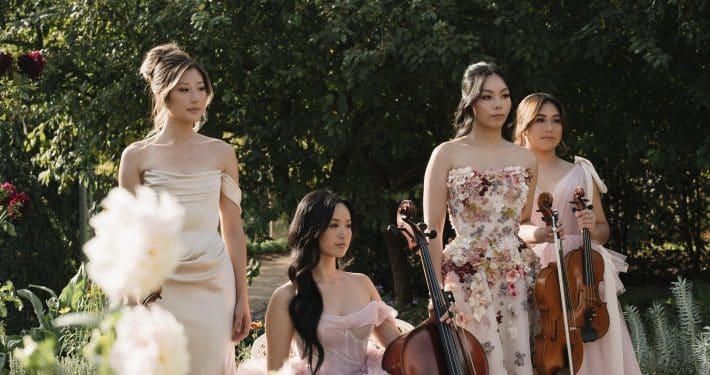 Invictus Quartet, Melbourne string quartet, performing in a garden setting